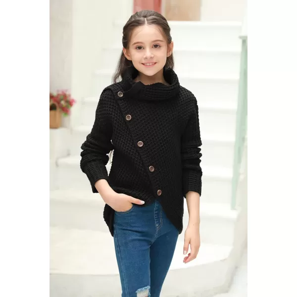 Haloumoning Girls Sweaters Button Turtle Cowl Neck Asymmetric Hem Wrap Pullover Sweaters for Girls