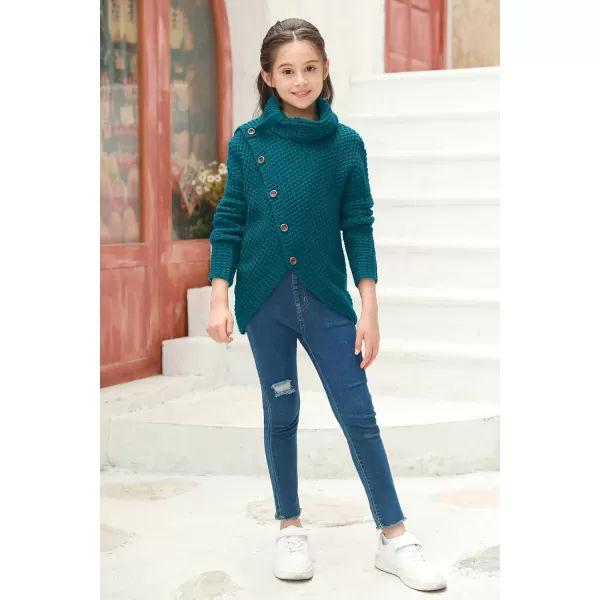 Haloumoning Girls Sweaters Button Turtle Cowl Neck Asymmetric Hem Wrap Pullover Sweaters for Girls
