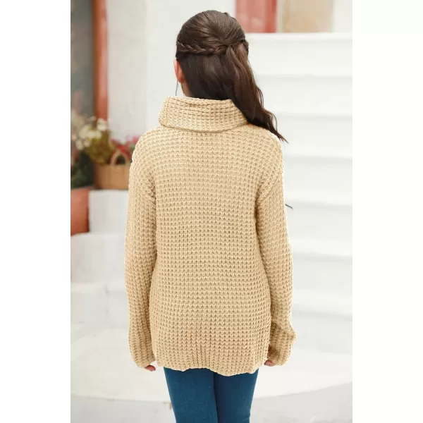 Haloumoning Girls Sweaters Button Turtle Cowl Neck Asymmetric Hem Wrap Pullover Sweaters for Girls