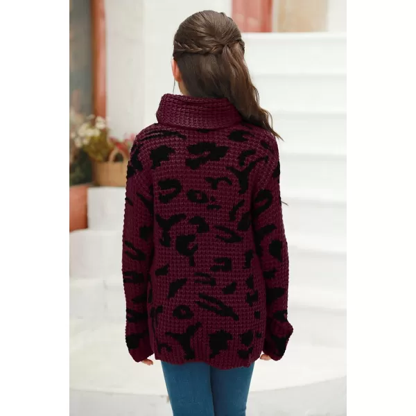Haloumoning Girls Sweaters Button Turtle Cowl Neck Asymmetric Hem Wrap Pullover Sweaters for Girls
