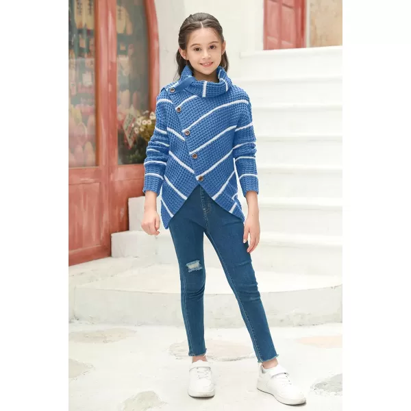Haloumoning Girls Sweaters Button Turtle Cowl Neck Asymmetric Hem Wrap Pullover Sweaters for Girls