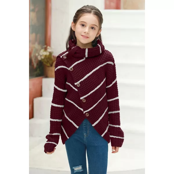 Haloumoning Girls Sweaters Button Turtle Cowl Neck Asymmetric Hem Wrap Pullover Sweaters for Girls