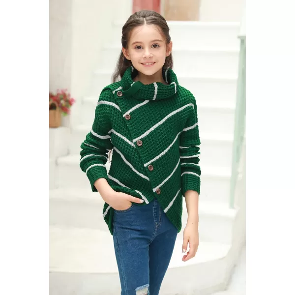 Haloumoning Girls Sweaters Button Turtle Cowl Neck Asymmetric Hem Wrap Pullover Sweaters for Girls
