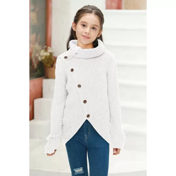 Haloumoning Girls Sweaters Button Turtle Cowl Neck Asymmetric Hem Wrap Pullover Sweaters for Girls