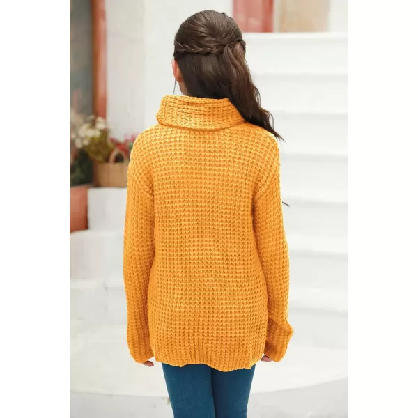 Haloumoning Girls Sweaters Button Turtle Cowl Neck Asymmetric Hem Wrap Pullover Sweaters for Girls
