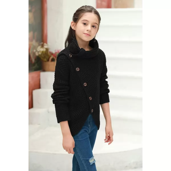 Haloumoning Girls Sweaters Button Turtle Cowl Neck Asymmetric Hem Wrap Pullover Sweaters for Girls