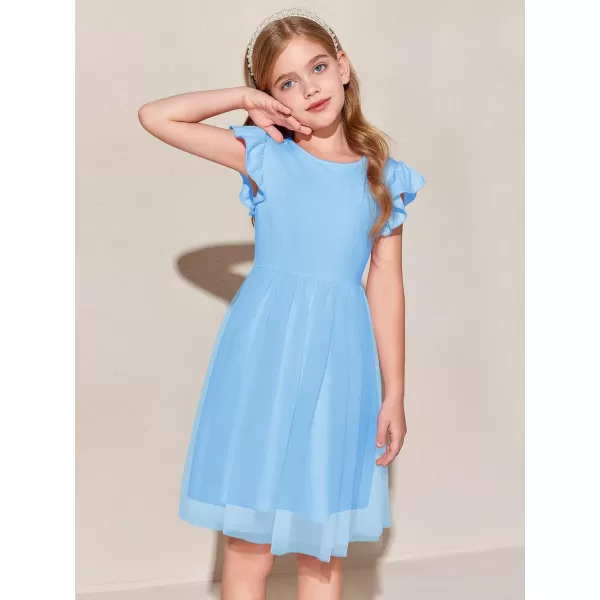 Haloumoning Girls Tutu Dress Ruffle Short Sleeve Fluffy Summer Party Tulle Dress for Kids 5-14Y