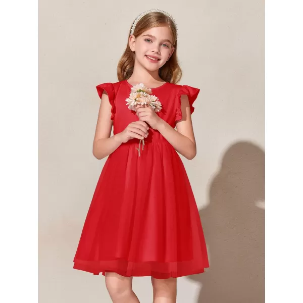 Haloumoning Girls Tutu Dress Ruffle Short Sleeve Fluffy Summer Party Tulle Dress for Kids 5-14Y