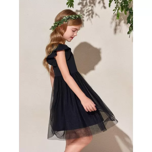 Haloumoning Girls Tutu Dress Ruffle Short Sleeve Fluffy Summer Party Tulle Dress for Kids 5-14Y