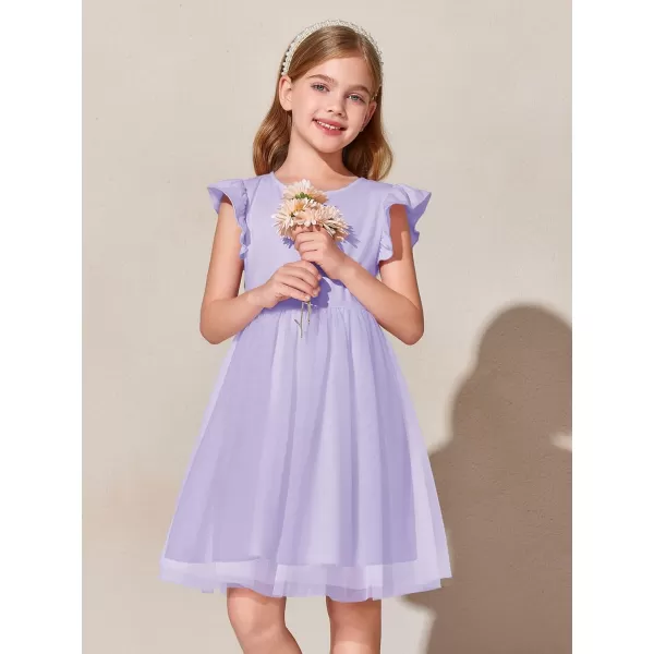 Haloumoning Girls Tutu Dress Ruffle Short Sleeve Fluffy Summer Party Tulle Dress for Kids 5-14Y