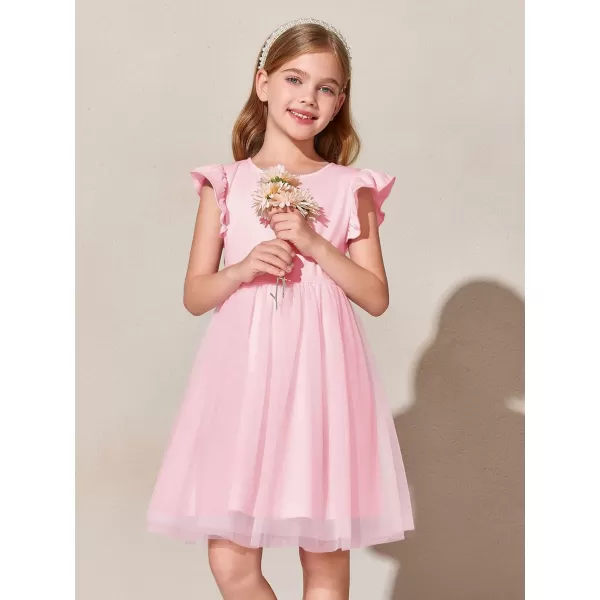 Haloumoning Girls Tutu Dress Ruffle Short Sleeve Fluffy Summer Party Tulle Dress for Kids 5-14Y