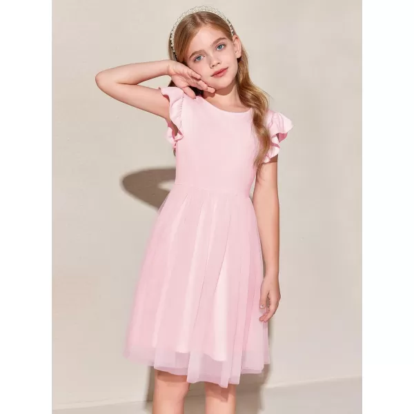 Haloumoning Girls Tutu Dress Ruffle Short Sleeve Fluffy Summer Party Tulle Dress for Kids 5-14Y