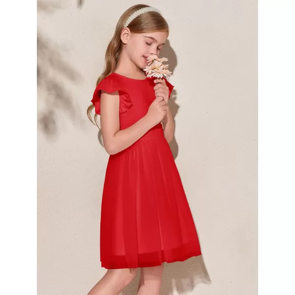 Haloumoning Girls Tutu Dress Ruffle Short Sleeve Fluffy Summer Party Tulle Dress for Kids 5-14Y