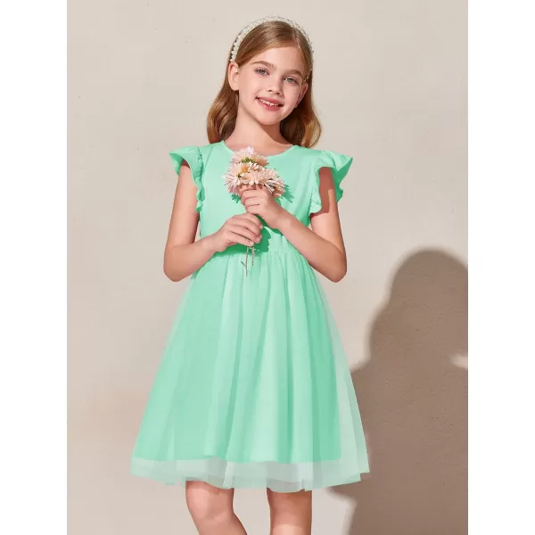 Haloumoning Girls Tutu Dress Ruffle Short Sleeve Fluffy Summer Party Tulle Dress for Kids 5-14Y