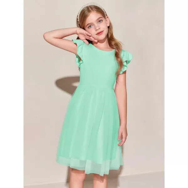 Haloumoning Girls Tutu Dress Ruffle Short Sleeve Fluffy Summer Party Tulle Dress for Kids 5-14Y