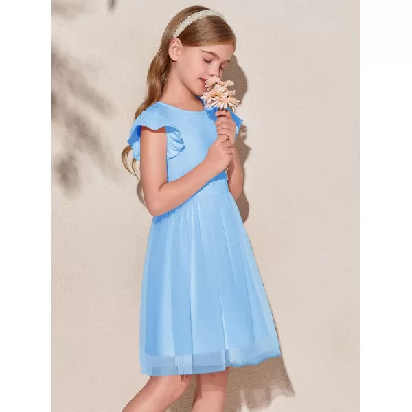 Haloumoning Girls Tutu Dress Ruffle Short Sleeve Fluffy Summer Party Tulle Dress for Kids 5-14Y