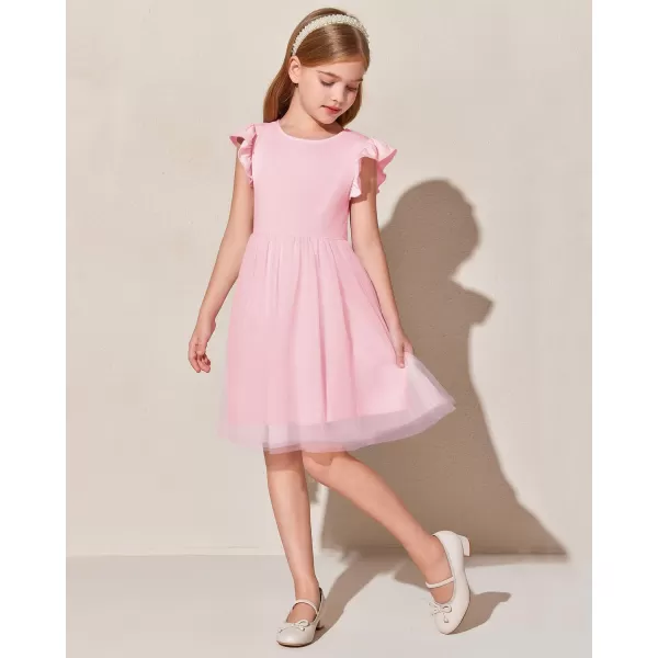 Haloumoning Girls Tutu Dress Ruffle Short Sleeve Fluffy Summer Party Tulle Dress for Kids 5-14Y