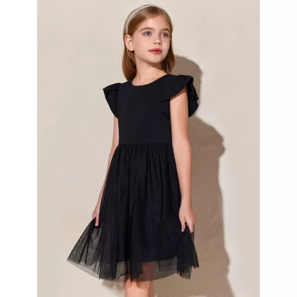 Haloumoning Girls Tutu Dress Ruffle Short Sleeve Fluffy Summer Party Tulle Dress for Kids 5-14Y