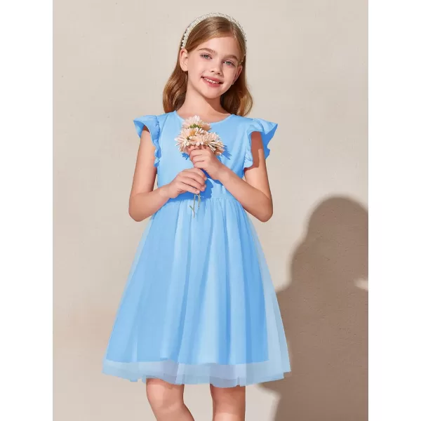Haloumoning Girls Tutu Dress Ruffle Short Sleeve Fluffy Summer Party Tulle Dress for Kids 5-14Y
