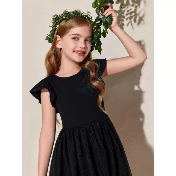 Haloumoning Girls Tutu Dress Ruffle Short Sleeve Fluffy Summer Party Tulle Dress for Kids 5-14Y