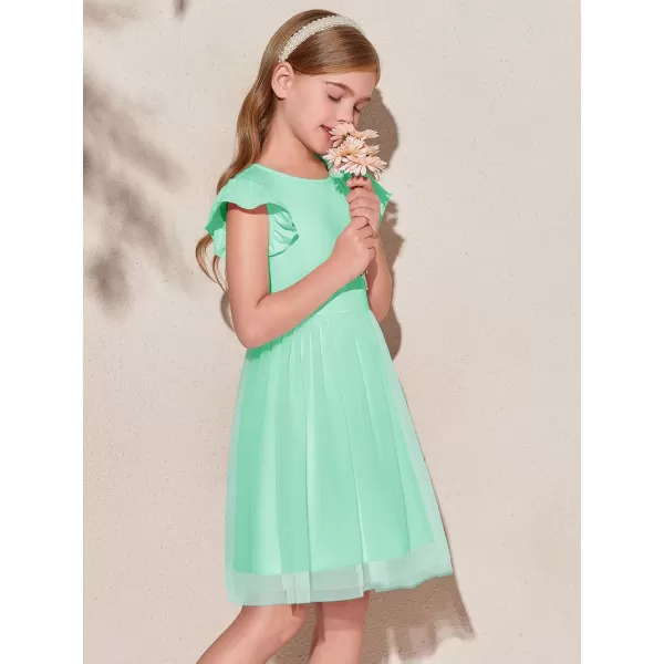 Haloumoning Girls Tutu Dress Ruffle Short Sleeve Fluffy Summer Party Tulle Dress for Kids 5-14Y