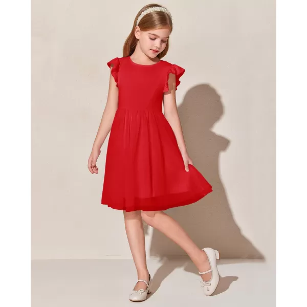 Haloumoning Girls Tutu Dress Ruffle Short Sleeve Fluffy Summer Party Tulle Dress for Kids 5-14Y