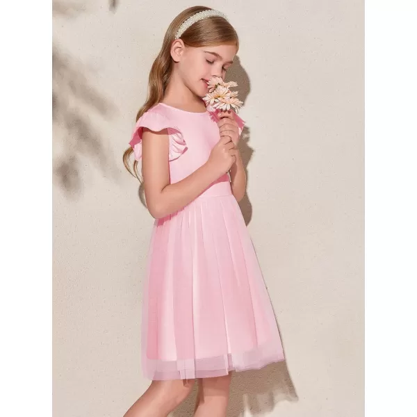 Haloumoning Girls Tutu Dress Ruffle Short Sleeve Fluffy Summer Party Tulle Dress for Kids 5-14Y
