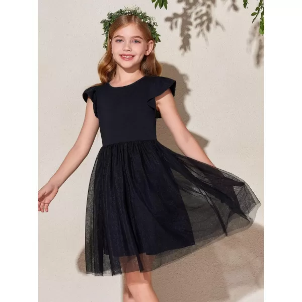 Haloumoning Girls Tutu Dress Ruffle Short Sleeve Fluffy Summer Party Tulle Dress for Kids 5-14Y