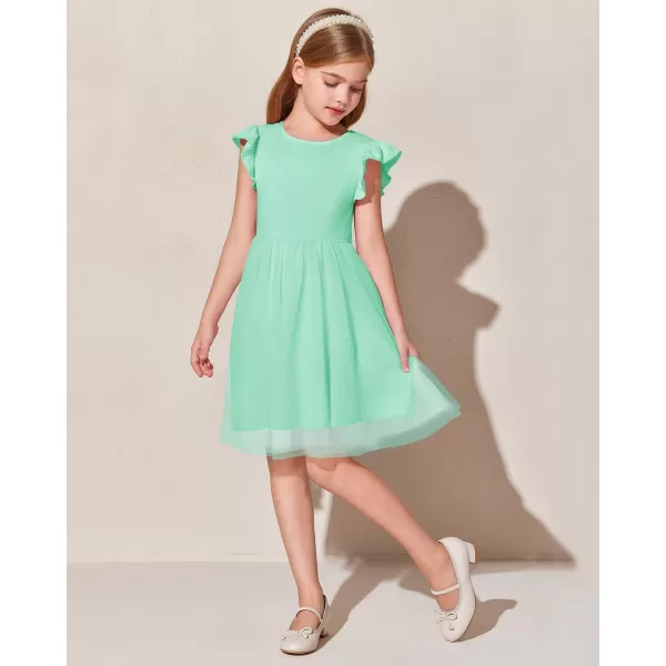 Haloumoning Girls Tutu Dress Ruffle Short Sleeve Fluffy Summer Party Tulle Dress for Kids 5-14Y