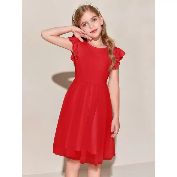 Haloumoning Girls Tutu Dress Ruffle Short Sleeve Fluffy Summer Party Tulle Dress for Kids 5-14Y