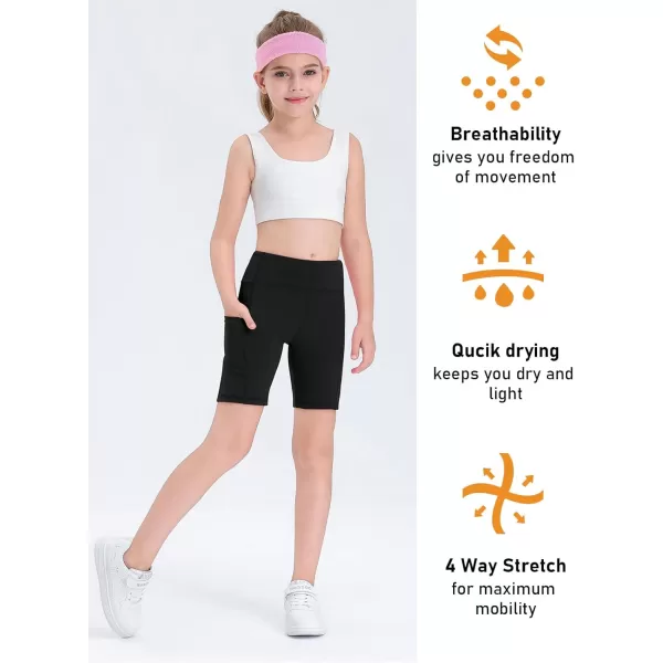 Haloumoning Girls Volleyball Spandex Shorts Kids Athletic Biker Dance Gymnastics Compression Shorts with Pockets