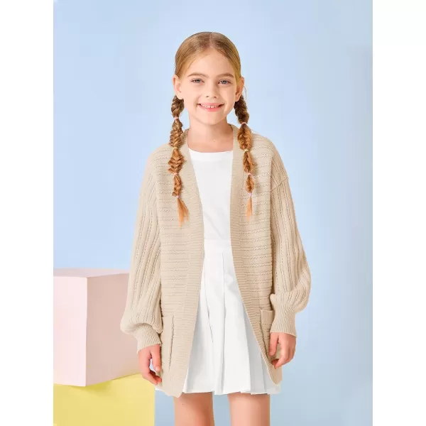 Haloumoning Kids Girls Open Front Cardigan Sweaters Long Sleeve Cable Knit Fashion Clothes with Pockets 5-14 Years