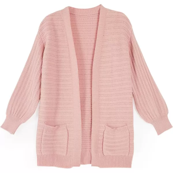 Haloumoning Kids Girls Open Front Cardigan Sweaters Long Sleeve Cable Knit Fashion Clothes with Pockets 5-14 Years