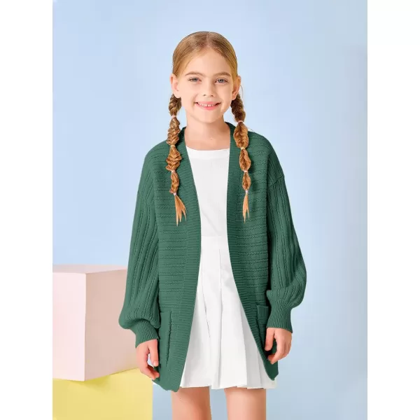 Haloumoning Kids Girls Open Front Cardigan Sweaters Long Sleeve Cable Knit Fashion Clothes with Pockets 5-14 Years