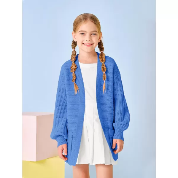 Haloumoning Kids Girls Open Front Cardigan Sweaters Long Sleeve Cable Knit Fashion Clothes with Pockets 5-14 Years