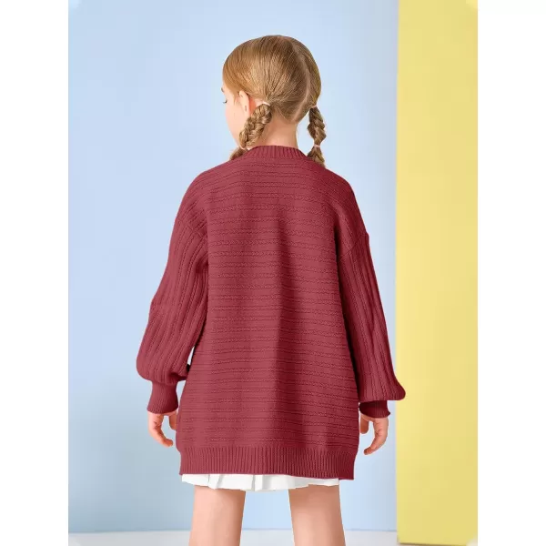 Haloumoning Kids Girls Open Front Cardigan Sweaters Long Sleeve Cable Knit Fashion Clothes with Pockets 5-14 Years
