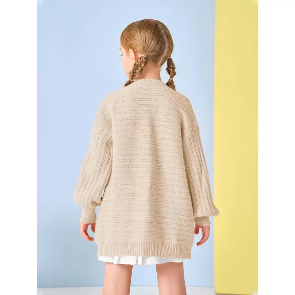 Haloumoning Kids Girls Open Front Cardigan Sweaters Long Sleeve Cable Knit Fashion Clothes with Pockets 5-14 Years