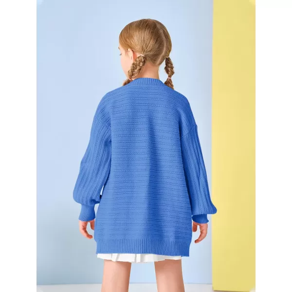 Haloumoning Kids Girls Open Front Cardigan Sweaters Long Sleeve Cable Knit Fashion Clothes with Pockets 5-14 Years