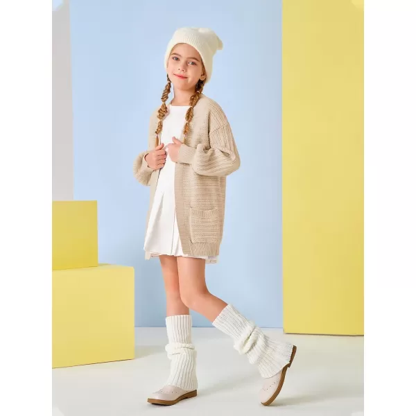 Haloumoning Kids Girls Open Front Cardigan Sweaters Long Sleeve Cable Knit Fashion Clothes with Pockets 5-14 Years