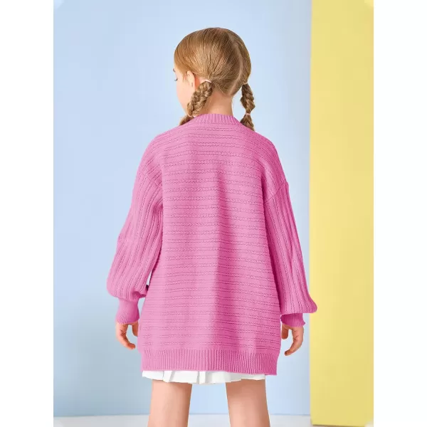 Haloumoning Kids Girls Open Front Cardigan Sweaters Long Sleeve Cable Knit Fashion Clothes with Pockets 5-14 Years