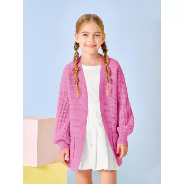 Haloumoning Kids Girls Open Front Cardigan Sweaters Long Sleeve Cable Knit Fashion Clothes with Pockets 5-14 Years
