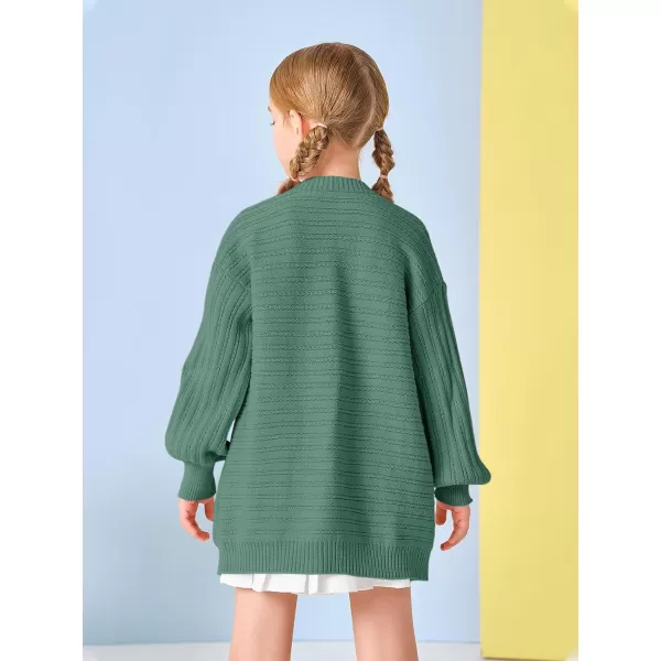 Haloumoning Kids Girls Open Front Cardigan Sweaters Long Sleeve Cable Knit Fashion Clothes with Pockets 5-14 Years