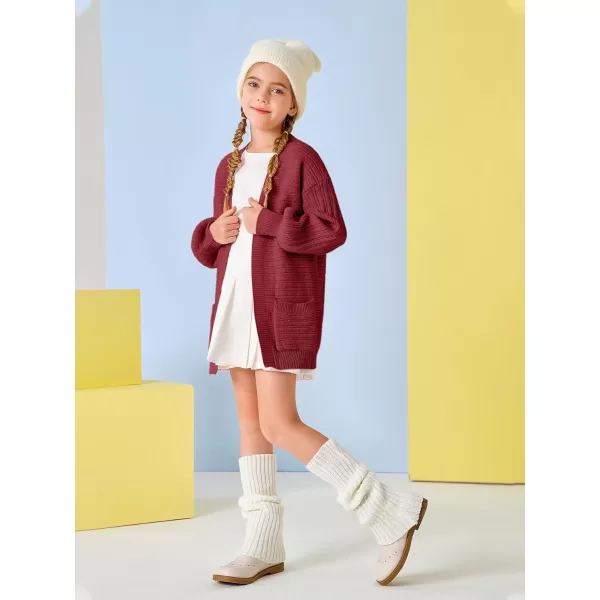 Haloumoning Kids Girls Open Front Cardigan Sweaters Long Sleeve Cable Knit Fashion Clothes with Pockets 5-14 Years