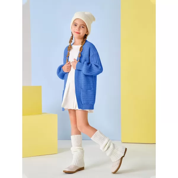 Haloumoning Kids Girls Open Front Cardigan Sweaters Long Sleeve Cable Knit Fashion Clothes with Pockets 5-14 Years