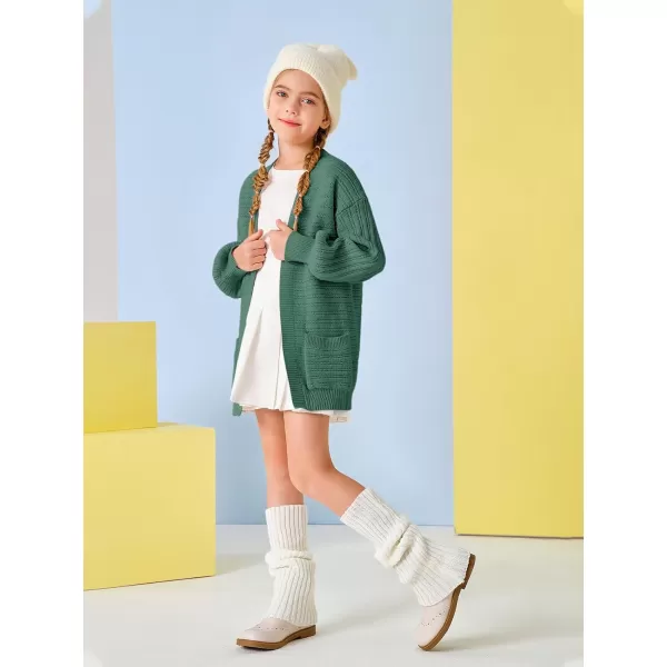 Haloumoning Kids Girls Open Front Cardigan Sweaters Long Sleeve Cable Knit Fashion Clothes with Pockets 5-14 Years