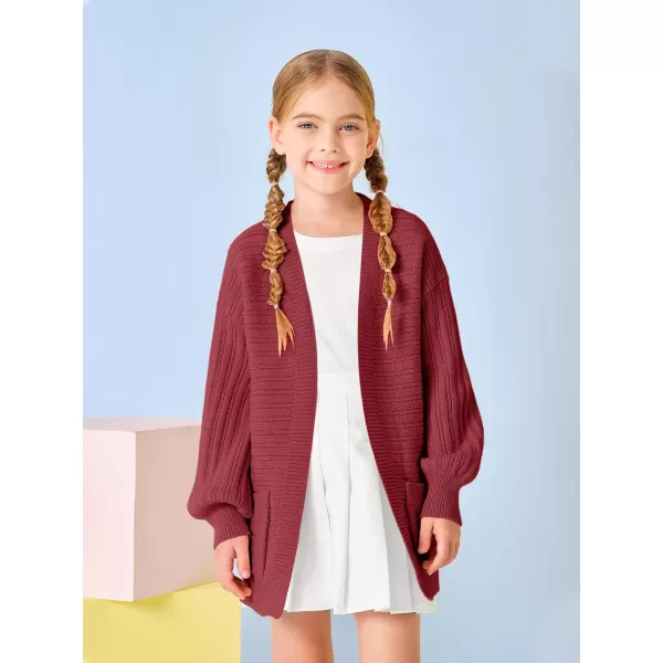 Haloumoning Kids Girls Open Front Cardigan Sweaters Long Sleeve Cable Knit Fashion Clothes with Pockets 5-14 Years