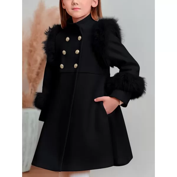 Haloumoning Toddler Girls Faux Fur Dress Coat Kids Winter Warm Jacket Long Sleeve Button Wool Coat 1-8 Years