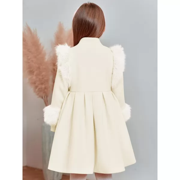 Haloumoning Toddler Girls Faux Fur Dress Coat Kids Winter Warm Jacket Long Sleeve Button Wool Coat 1-8 Years