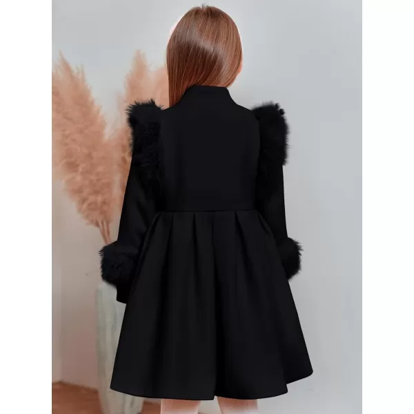 Haloumoning Toddler Girls Faux Fur Dress Coat Kids Winter Warm Jacket Long Sleeve Button Wool Coat 1-8 Years