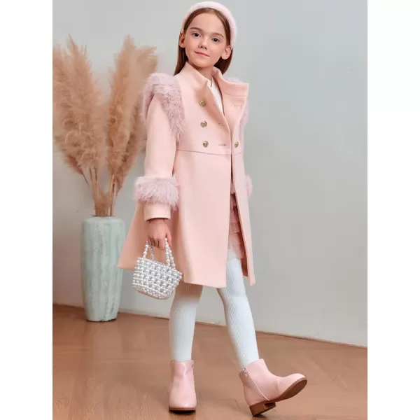 Haloumoning Toddler Girls Faux Fur Dress Coat Kids Winter Warm Jacket Long Sleeve Button Wool Coat 1-8 Years